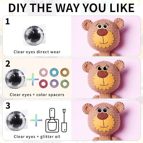 MUCUNNIA 96pcs 25mm 3D Glitter Plastic Safety Eyes for Amigurumi Trapezoid Craft Crochet Doll Eyes with Washers Stuffed Animal Eyes for DIY of Puppet, Bear Plush Animal Halloween Decorations(6 Colors) thumbnail 5