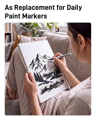 JusArt 3 Black Acrylic Paint Markers Brush Tip, Automatic Ink Control | Water-Based Black Paint Pen, School Classroom Use, Waterproof Acrylic Pens for DIY Art & Crafts -Fabric, Wood, Rock, Metal thumbnail 2