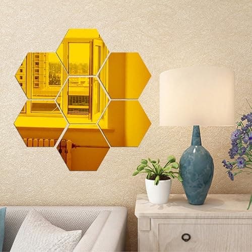 MCLEULLA Mirror Wall Stickers - 12PCS Hexagon Art DIY Decorative Acrylic Sheet Plastic Tiles Home Living Room Bedroom Sofa TV Background Decal Decoration - Gold thumbnail 7