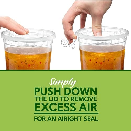 ELEGANT DISPOSABLES Combo Set 8, 8oz - 8, 16oz - 8, 32oz Plastic Deli Food Storage Containers with Airtight Flexible Lids Microwavable, Leak Free, Washable, Freezer Safe. thumbnail 6