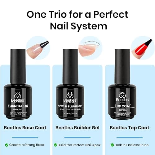 Beetles 3Pcs 15 ml Builder Nail Gel with Base and No Wipe Top Coat | Gel Polish Kit for Gloss Finish and Long-Lasting UV/LED Lamp Required Gift for Women thumbnail 2