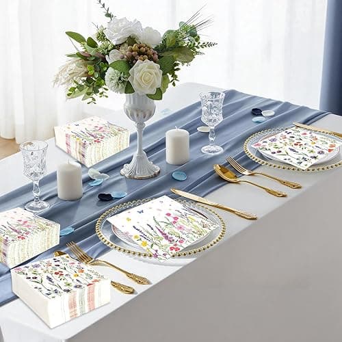 100Pcs Wildflower Napkins, Disposable Spring Floral Party Napkins, 2-Ply Guest Dinner Hand Napkin with Butterfly Flower for Spring Wedding Birthday Tea Bridal Dinner Parties & Home Use thumbnail 6