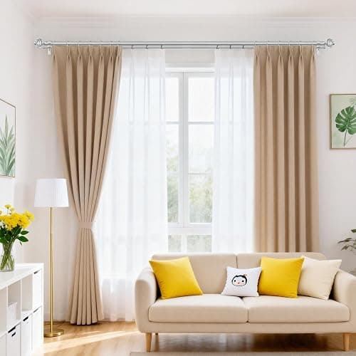 USFOOK Double Curtain Rods for Windows 66-120, 1 Inch Drapery Rod, Silver | Double Layer Window Treatment Rods, Decorative Crystal Ball Finials, Heavy Duty Adjustable Pole, Supports 33lbs, Wall Mounted thumbnail 2