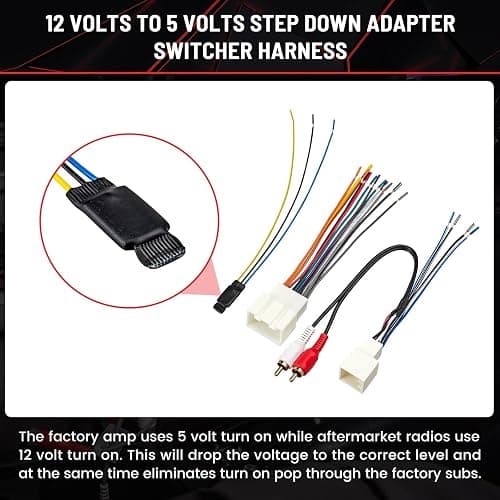 RED WOLF Radio Wiring Harness RCA Plug with 12V to 5V Step Down Converter Kit for 2000-2004 Ford Mustang Explorer, Lincoln 1999-2003 Aftermarket Radio CD Player Receiver Amplifier Sound System thumbnail 2