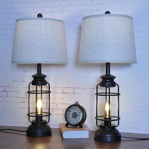 Table Lamps Set of 2 with USB Port 3 Way Dimmable Touch Lamps 28.5" Tall Rustic Industrial Living Room Lamps for Bedroom Bedside Office 4 Bulbs Included thumbnail 7