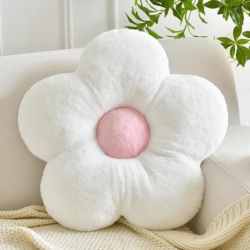 ZCNYCLAM Flower Pillows, Soft Flower Shaped Pillow with Home Decorative for Couch Chair Bed,Flower Floor Throw Pillows for Adults Bedroom Living Room (White, 15 Inches) - 15 Inches - White - Image 1
