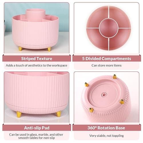 SKYDUE 360 Rotating Multipurpose Organizer - Cute Rotating Pen Holder with 5 Slots for Art Supplies, Office, School, Home thumbnail 6