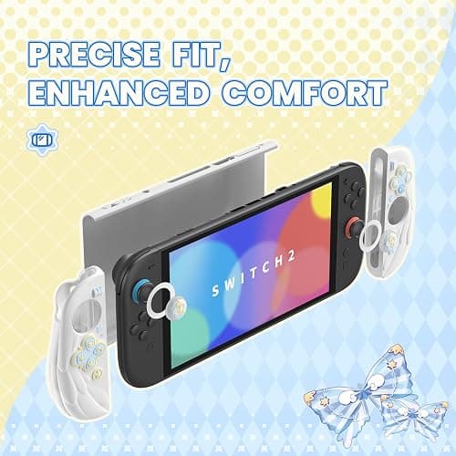 PlayVital Magic Wings Protective Case with Stand for Nintendo Switch 2 | Joycon Silicone Grips, PC Console Hard Shell, 2 Joystick Caps | Cute Animal Accessories Dockable Cover for Switch 2 - White thumbnail 7