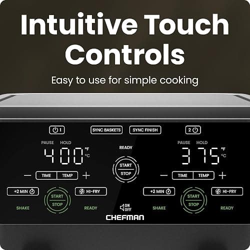 CHEFMAN 6 Quart Dual Basket Air Fryer Oven with Easy View Windows, Sync Finish, Hi-Fry, Auto Shutoff, 2 Independent 3Qt Nonstick Dishwasher Safe Frying Baskets, Digital Double Air Fryer - Black thumbnail 7