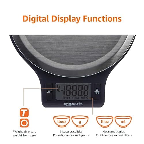 Amazon Basics Digital kitchen scales with LCD display (with batteries), Black and Stainless Steel, BPA free, Weighs up to 11 pounds thumbnail 5