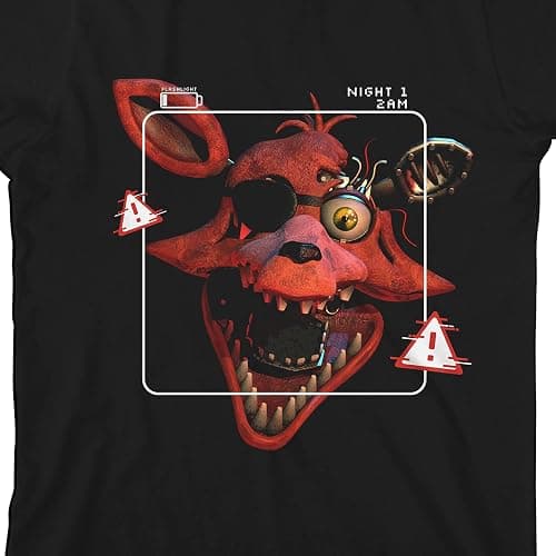 Five Nights at Freddy's Foxy with Warning Signs Crew Neck Short Sleeve Boy's Black T-Shirt thumbnail 2
