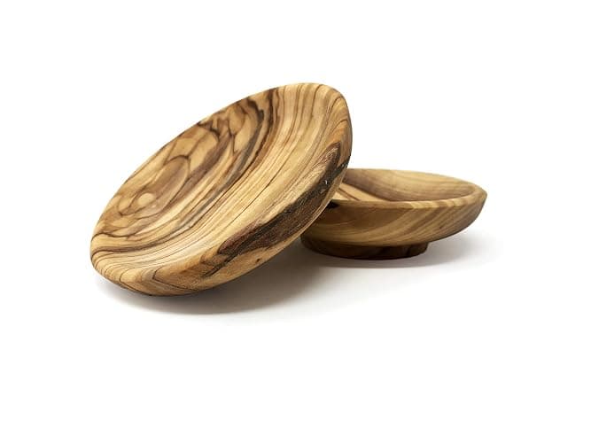 Aramedia Artisan Handcrafted Small Olive Wood Round Bowl for Serving Candy, Nuts, Desserts, Fruits, Accent Decor or Keys Plate - Dimensions: 9.5 x 2 cm or inches: 3.74" X 0.75" Set of 2 Pieces - Image 1