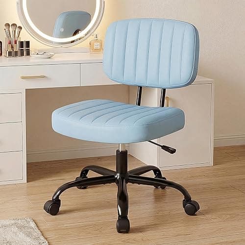DUMOS Armless Home Office Executive Chair - Small Desk Chair with Low Back Lumbar Support, Height Adjustable PU Leather Computer Task Chair with 360° Swivel Wheels, for Adults, Blue - Image 1