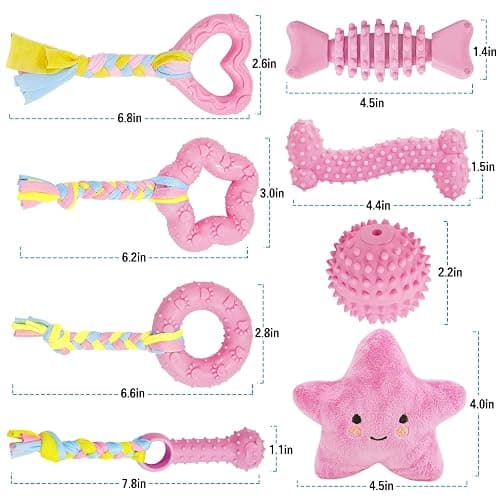 MRSOHRET Puppy Toys, 8 Pack Puppy Chew Toys for Teething, Cute Pink Small Dog Toys Set, Teething Toys for Puppies, Soft Durable Interactive Chew Toy for Small Dogs - Pink thumbnail 2