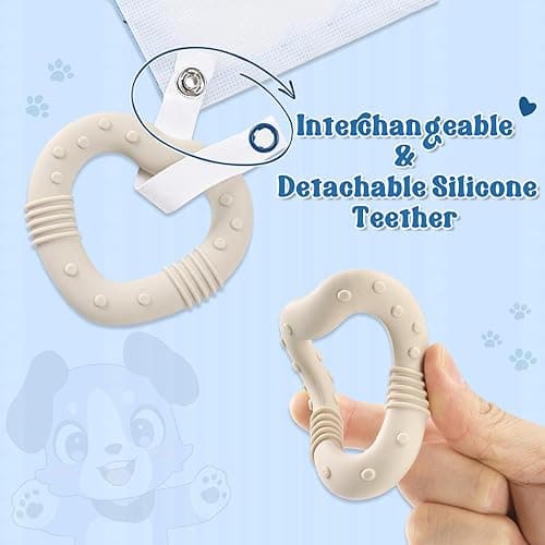 Littleforbig Adult Bib Waterproof 2-in-1 Little Blue Bandana Bib with Dog Biscuit Teether - Soft Milk Silk Cartoon Puppy Bib & Silicone Chew Toy Teether Set for Playful Littles thumbnail 4