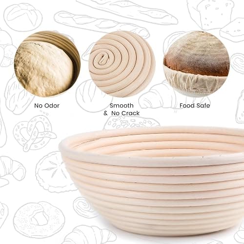 DOYOLLA Proofing Baskets for Sourdough Bread Making, Dough Proofing Bowls Kit with Cloth Liner + Scoring Lame + Scraper for Professional & Home Sourdough Bakers (Round,8.5 inch,Set of 2) thumbnail 3