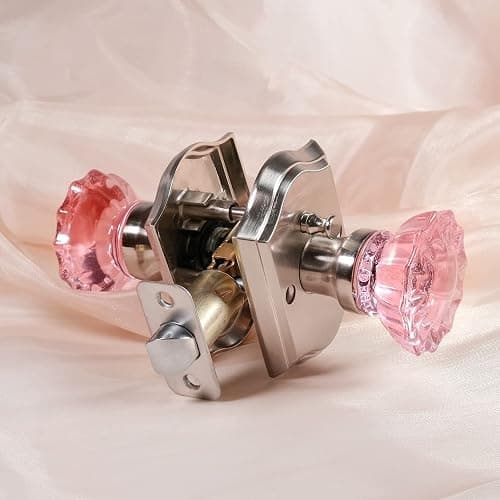 Floresita Crystal Door Knobs, Stain Nickel Pink Glass Door Knobs Interior Rose Shape with Lock Privacy Function, Vintage Antique for Bedroom Bathroom thumbnail 7