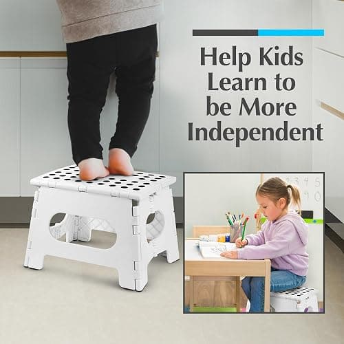 Handy Laundry Folding Lightweight Step Stool - Sturdy Enough to Support Adults and Safe Enough for Kids - Opens Easy with One Flip - Great for Kitchen, Bathroom or Bedroom (White - 9 Inch) thumbnail 6