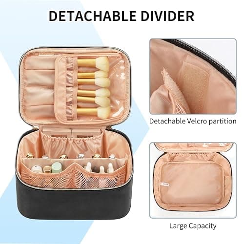 OCHEAL Makeup Bag, Portable Cosmetic Bag Black Make up Case Toiletry Bag | Large Capacity Travel Makeup Case Organizer for Women Toiletry Bag for Girls Traveling With Handle and Divider thumbnail 3