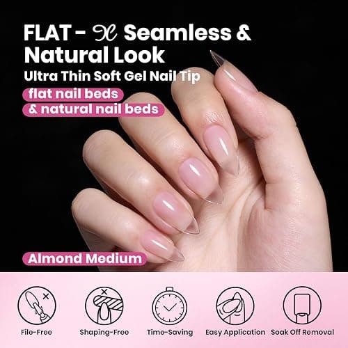 Beetles Gel Nail Tips Flat-X - Almond Medium, 320pcs 16 Sizes, Pre-Etched Half Matte Full Cover Soft Acrylic Press on False Nail Extension Tips Easy DIY Salon for Flat & Natural Nail Beds thumbnail 3
