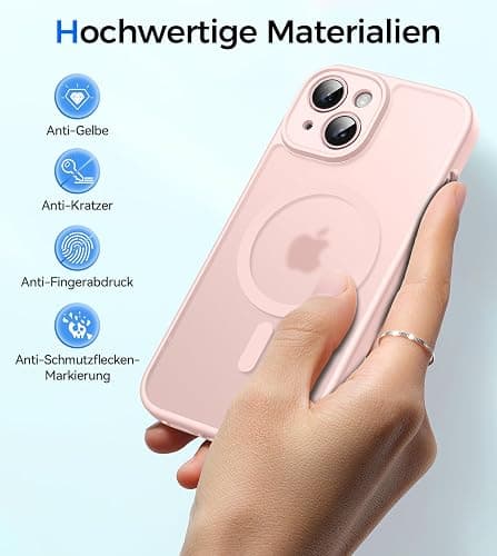 Natiiozie Magnetisch Kompatibel mit iPhone 15 Hülle Kompatibel mit MagSafe, Kameraschutz FallSchutz Handyhülle, Stoßfest Kratzfest Schutzhülle Transluzente Matt Rückseite 6.1 Zoll Case Rosarot thumbnail 7