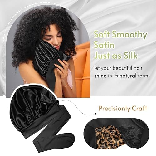 BONNET QUEEN Silk Bonnet for Sleeping Women Reversible Double Layer Satin Bonnet Hair Bonnet Night Sleep Cap for Curly Hair thumbnail 5