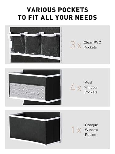 Yecaye 6-Tier Over The Door Storage Organizer, Flexible 1 Split into 2 Swing-Proof Hanging Bathroom Organizer, Bedroom Organizers and Storage for Newborn Baby Essentials, Black thumbnail 7