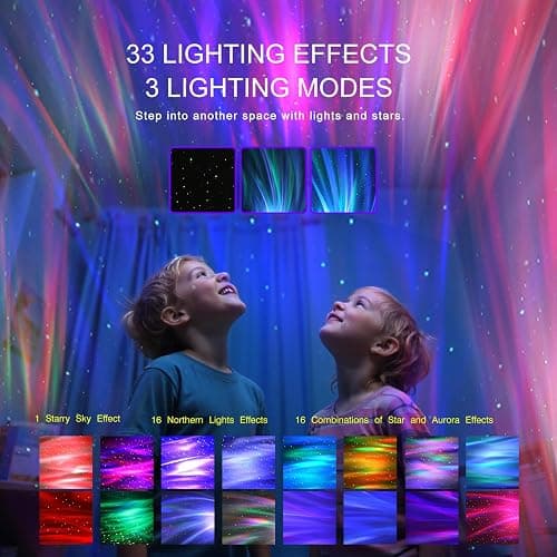 Northern Galaxy Light Aurora Projector with 33 Light Effects, Night Lights LED Star Projector for Bedroom Nebula Lamp, Remote Control, White Noises, Bluetooth Speaker for Parties Black thumbnail 3