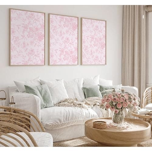 Pink Flower Wall Art Chinoiserie Floral Canvas Wall Decor Aesthetic Wall Art Watercolor Botanical Prints Vintage Flower Pictures Pink Floral Posters for Living Room Bedroom 12x16x3 Inch Unframed thumbnail 4