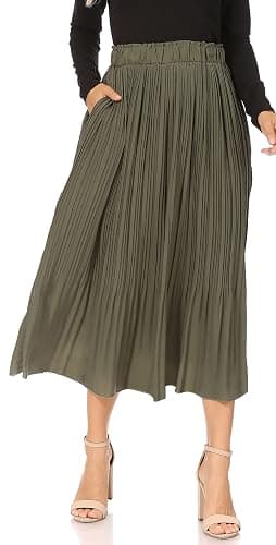 Simlu Pleated Midi Skirts for Women with Pockets, Elastic High Waisted Skirt Reg & Plus Size Womens Summer Skirts Trendy 2023 - Image 1