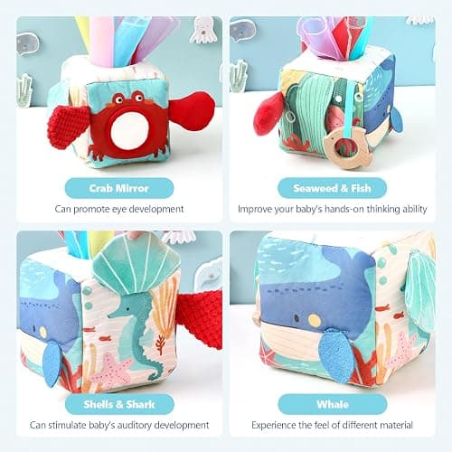 Youuys Baby Tissue Box Toy for Babies 6-12 Months - Montessori Toys Baby Tissue Box Sensory Toys for 1 Year Old - Boy Girl Gifts for Babies 6 12 18 Months Old (Ocean) thumbnail 5