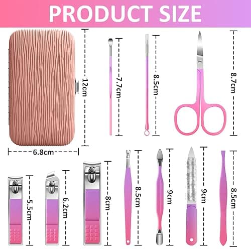 BLESWIN 10 in 1 Manicure Pedicure Kit, Manicure Kit for Women Professional, Mens Nail Grooming Kit, Manicure Tools Gift for Luxury Leather Travel Case for Family Friends (Pink & Purple) thumbnail 4