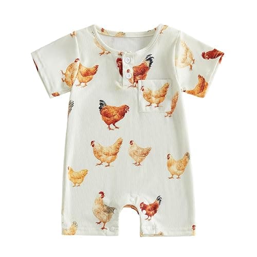 Xnqiwq Newborn Baby Boy Farm Clothes Animal Chicken Onesie Short Sleeve Romper Jumpsuit Infant Summer Western Outfit - Image 1