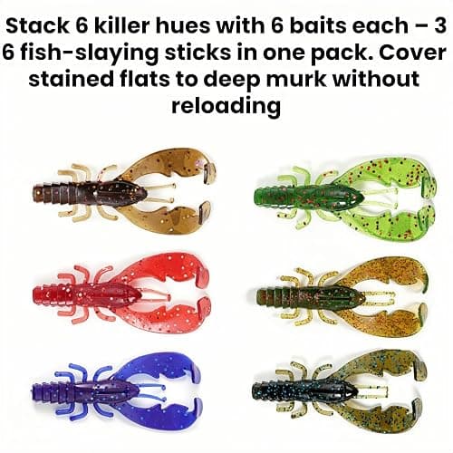 36 Pack TPR Floating Crawfish Soft Lures, 3 in - 1/8oz 6 Colors Realistic Soft Baits with Shrimp Scent for Bass Fishing thumbnail 4