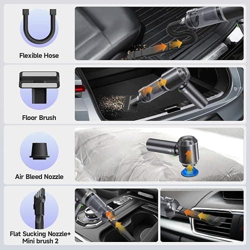 Ytnewin Car Vacuum Portable Cordless, Small Handheld Vacuum Cleaner with 24000PA High Power Suction, Mini Vacuum Cordless Rechargeable with One-Touch Empty, 10-in-1 Hand Vac for Car Home Office Dust thumbnail 5