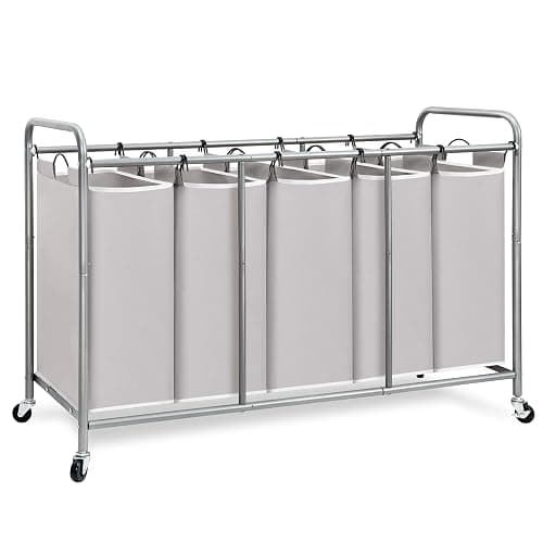 STORAGE MANIAC 5 Section Laundry Sorter, 5 Bins Rolling Separator Laundry Basket, Dirty Clothes Hamper Divider with Heavy Duty Lockable Wheels, Large Clothes Organizer Cart, Gray - Image 1