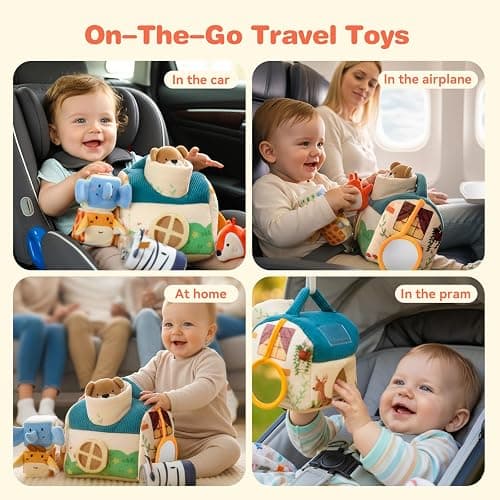 Youuys Travel Sensory Toys for Babies 6-12 Months & Toddlers 1-3 Year Old On-The-Go Montessori Soft Stuffed Animal Set with Crinkle, Rattle, Safe Mirror Educational for Kids Boy Girl thumbnail 3