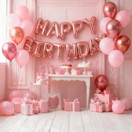 Rose Gold Happy Birthday Balloon Banner Foil Balloons - 16 Inch Mylar Letters Balloons, Reusable Birthday Decorations for Men, Women Party Supplies thumbnail 6