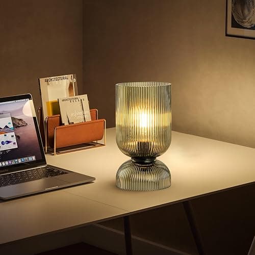 Gmrhndy Modern Table Lamp,Glass Mid Century Lamp with Green Glass Shade, Bedside Lamp with On/Off Switch, Minimalist Nightstand Lamp for Bedroom, Living Room, Office (Bulb not Included) thumbnail 3