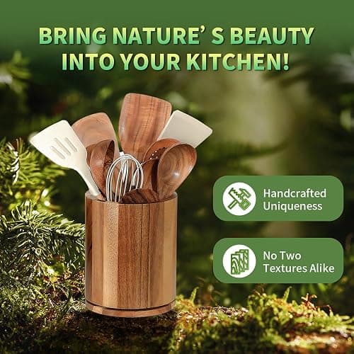 gorsent Wooden Utensil Holder, 360°Rotating 7.3'' Large Utensil Holder for Kitchen Counter, Kitchen Utensil Organizer, Utensil Crock, Farmhouse Kitchens Countertop Decor, Acacia Wood thumbnail 7