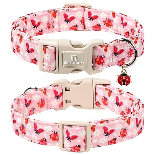 Maca Bates Pink Basic Dog Collar with Ladybug Charm for Extra Small Girl Boy Dogs, Ladybugs Pattern,Pretty Adjustable Durable Soft Collars Gift for Male Female Puppy thumbnail 6