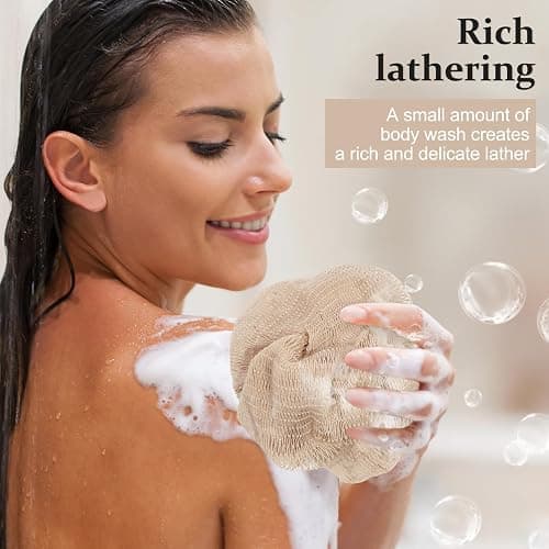 MuiiuM African Net Sponge Authentic with Knots, Colourfast Exfoliating Body and Back Scrubber, Extra Long Quick-Dry Bath Shower Net Loofah for Rich Lather and Dead Skin Removal (Flaxen) thumbnail 3