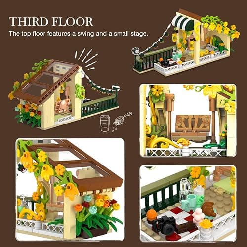 INSOON City Coffee House Building Set with Light, 1173 PCS Cafe Shop Building Block Toy with Ordering Counter Baking Room, House Construction Model Gift for Adults Teens Kids Boys Girls Ages 6-12+ thumbnail 6