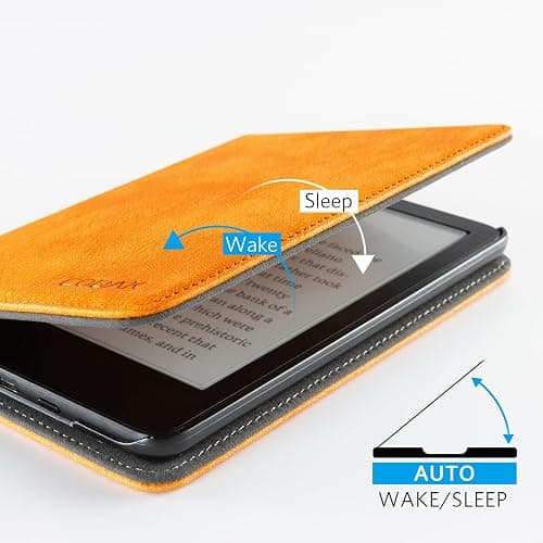 CoBak Case for 6" E-Reader - PU Leather Smart Cover with Auto Sleep/Wake & Hand Strap, not Compatible with Kobo Clara,Orange thumbnail 6