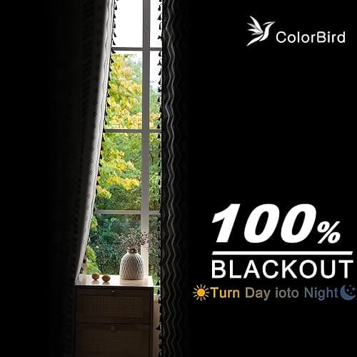 ColorBird 100% Boho Blackout Curtains 2 Panels 84 Inch Black White Western Southwest Aztec Thermal Black Out Patterned Curtain Drapes for Living Room Bedroom thumbnail 4
