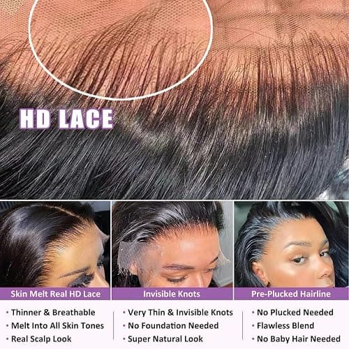 32 Inch 13x6 Body Wave Lace Front Wigs Human Hair 200 Density HD Lace Front Wigs Human Hair Pre Plucked Brazilian Virgin Wigs Human Hair for Women Glueless Lace Frontal Wig Natural Black Body Wave Wig thumbnail 4