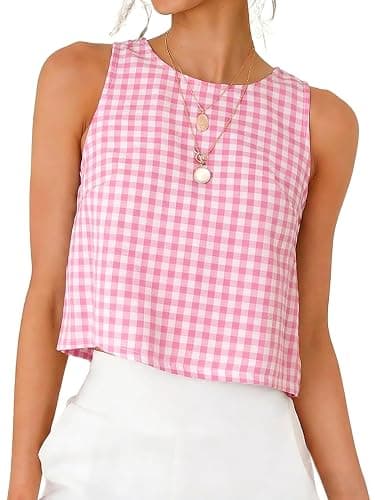 IDEALSANXUN Womens Gingham Crop Tank Tops 2026 Spring Summer Sleeveless Vest Top - Image 1