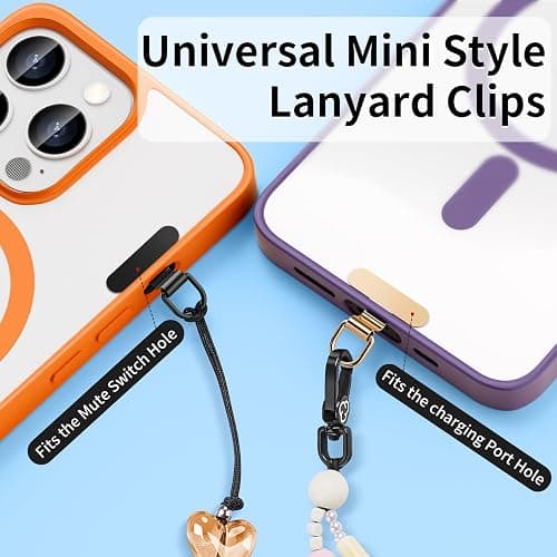 saxsion Phone Charm Holder, Mini Metal Tether Tab - Ultra Thin Stainless Steel Lanyard Patch for iPhone, Universal Wrist Strap & Crossbody Lanyard Clip (Fashion Silver+black) thumbnail 2