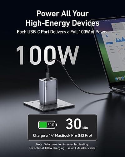 Anker Prime Charger, 100W 3-Port GaN USB C Charger Block, Foldable and Compact for MacBook, iPad, iPhone 17 Series, Galaxy S24/S23, and More thumbnail 3