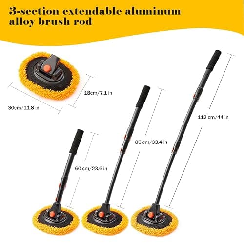 15°Curved Car Wash Brush with Long Handle,43 inch extendable car wash mop with Aluminum Alloy Rod - Microfiber Fiber Sponge pad Brush Head for Cleaning car Truck SUV,car Brush Not Hurt Paint thumbnail 2